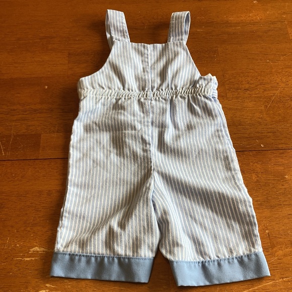 Vintage Disney Kids Baby Size Newborn Infant Blue White Striped Overalls Boats - Picture 4 of 10